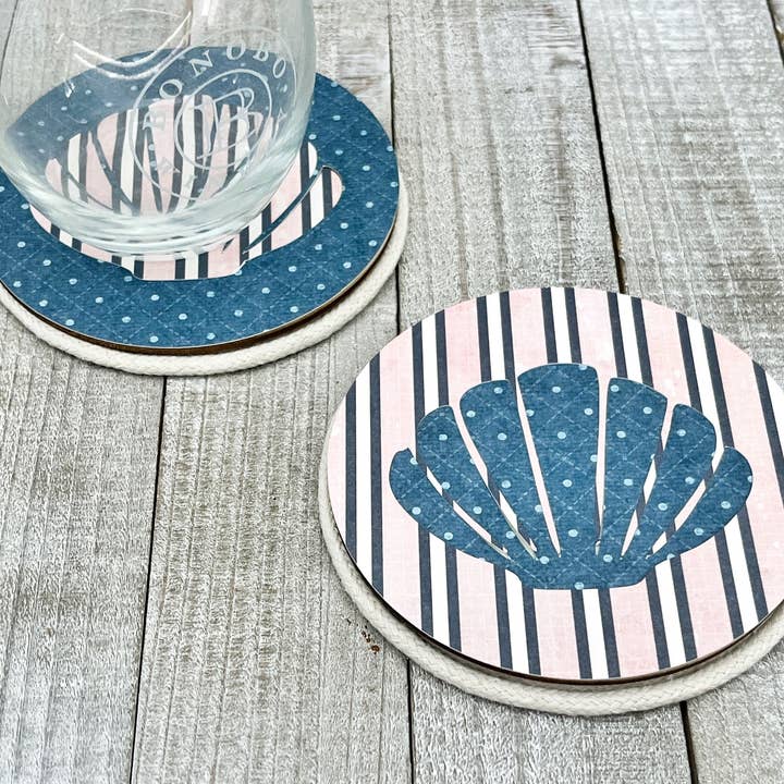 Plaid Spirit - Wholesale Decorative tabletop object - Seaside coasters; set of 2; assorted designs & colors6