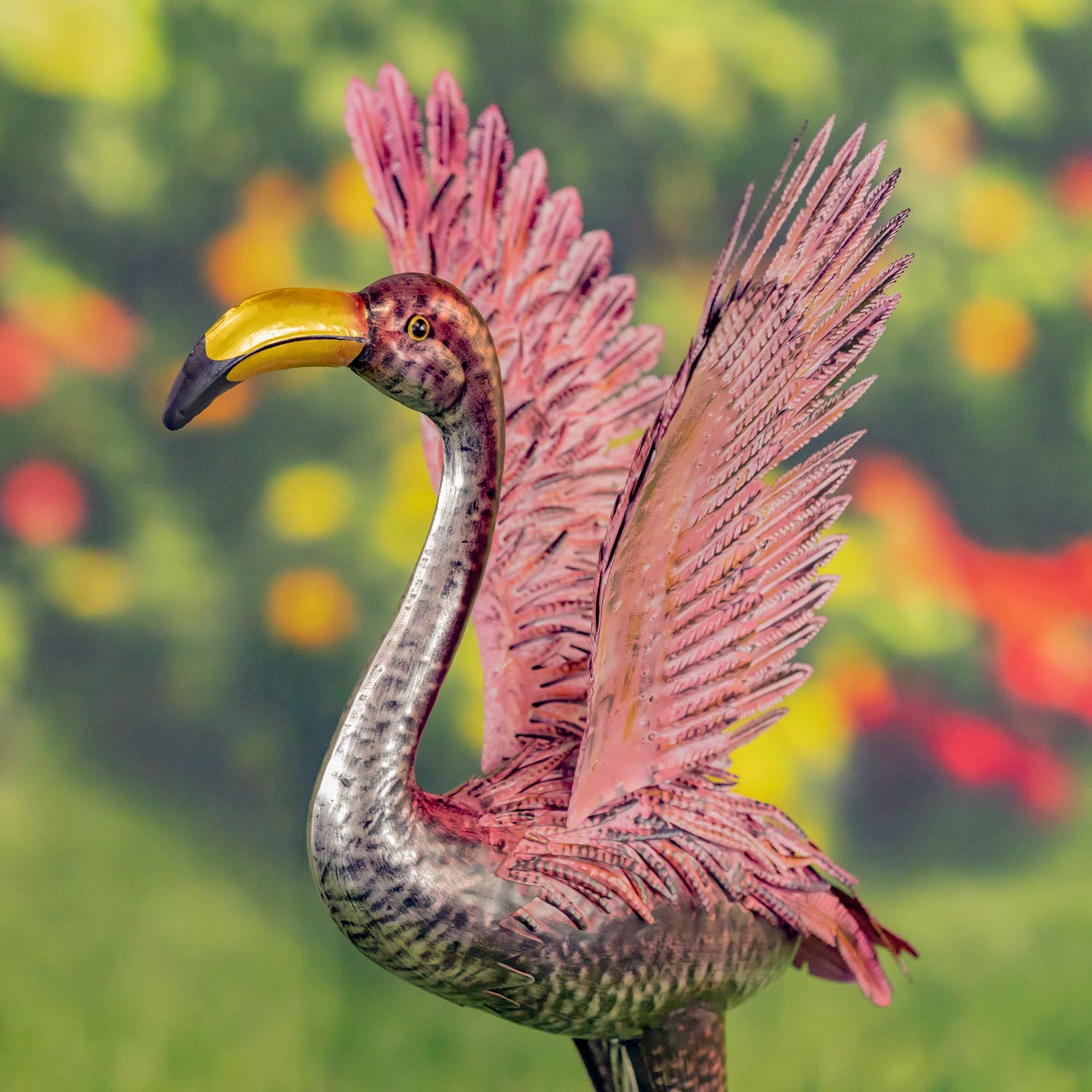 Zaer Ltd. International - Wholesale Garden/Lawn Stake - 41.3" Tall Metallic Pink Flamingo Garden Stakes- 4PC/Set5