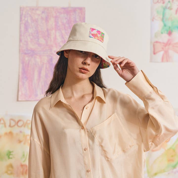 FRIDA X LOST PATTERN "Frida's Garden" Jacquard Reversible Bucket Hat - White for wholesale on Faire4