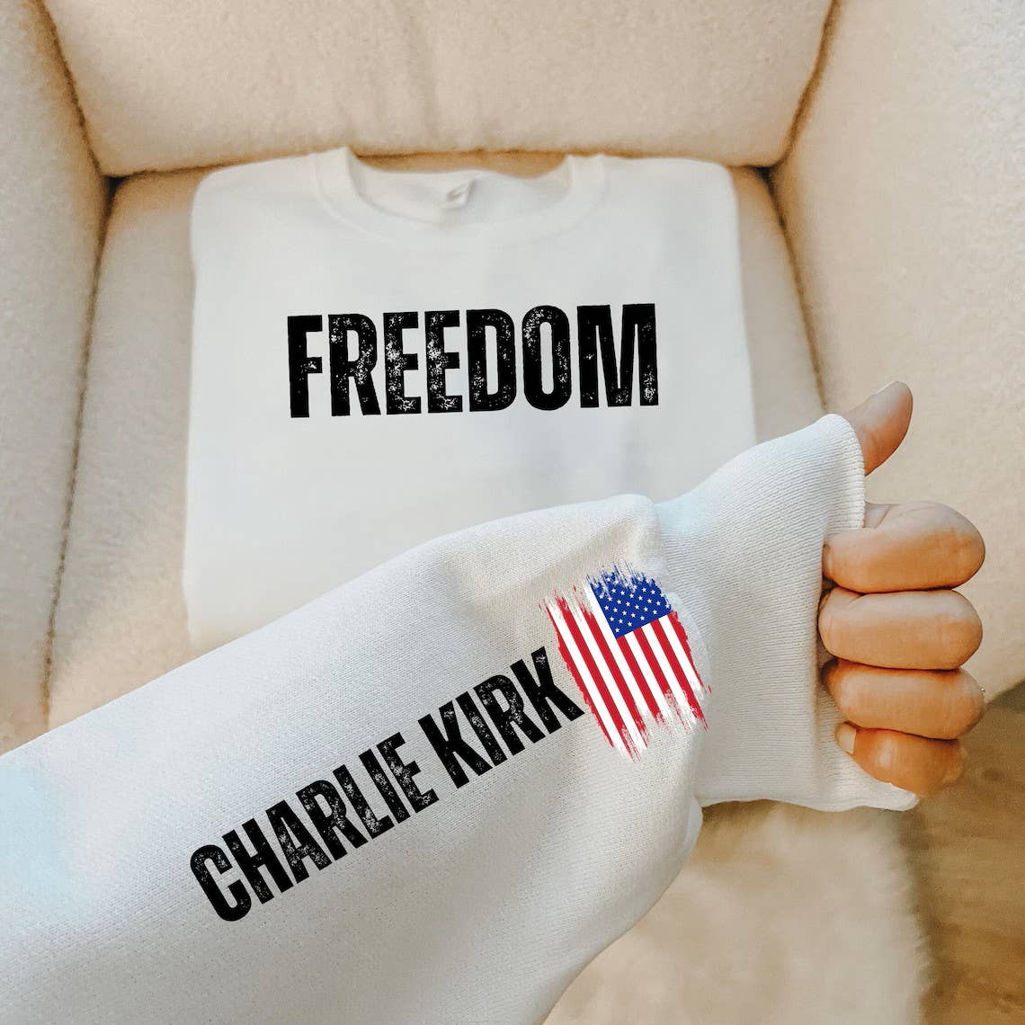 A Blessed Texas Mess Boutique - Wholesale Graphic Sweatshirt - Women's - Charlie Kirk Freedom Sweatshirt - in Memory of Charlie Kirk 2