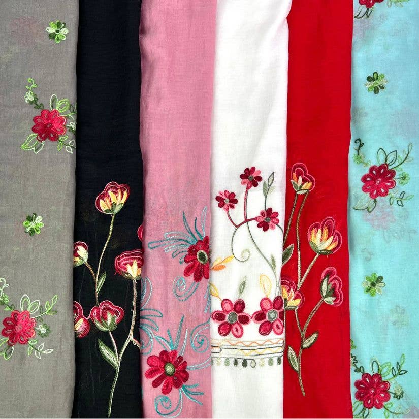 Humble Hilo – Engroshandel Tørklæde - Dame – Humble Hilo Broderet tørklæde/sjal med blomster1