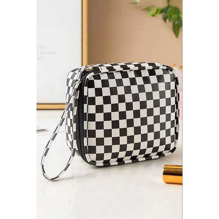42POPS - Wholesale Makeup/Cosmetic Bag - ",..SI-26551 Checkered Cosmetic Makeup Travel Case