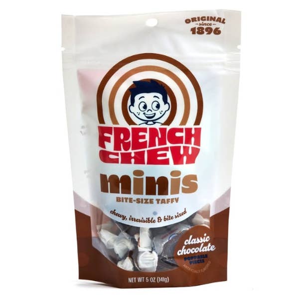 French Chew Minis Bite-Size Taffy Classic Choc 5oz, 12ct for wholesale by Grandpa Joe's Candy Shop