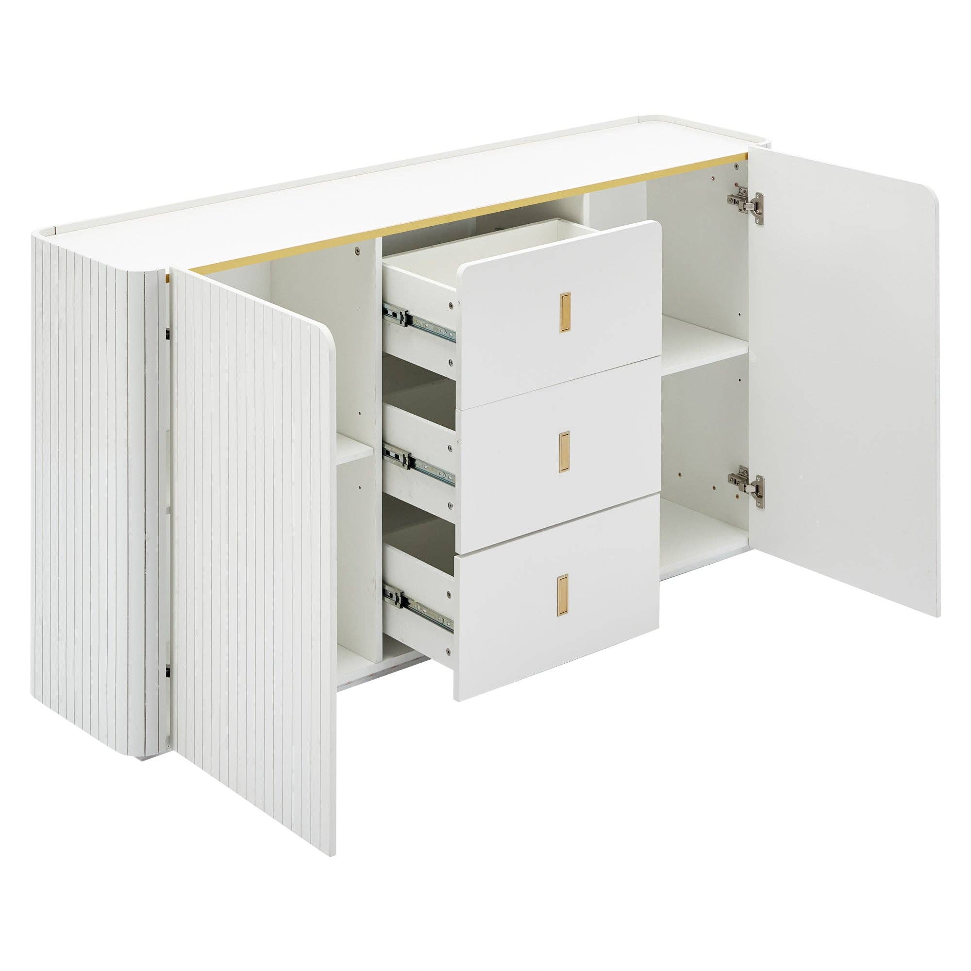 Urban Meuble – Aparador por atacado – Buffet branco elegante 2 portas, 2 gavetas com iluminação LED 150*35*80cm KRAUDREL23