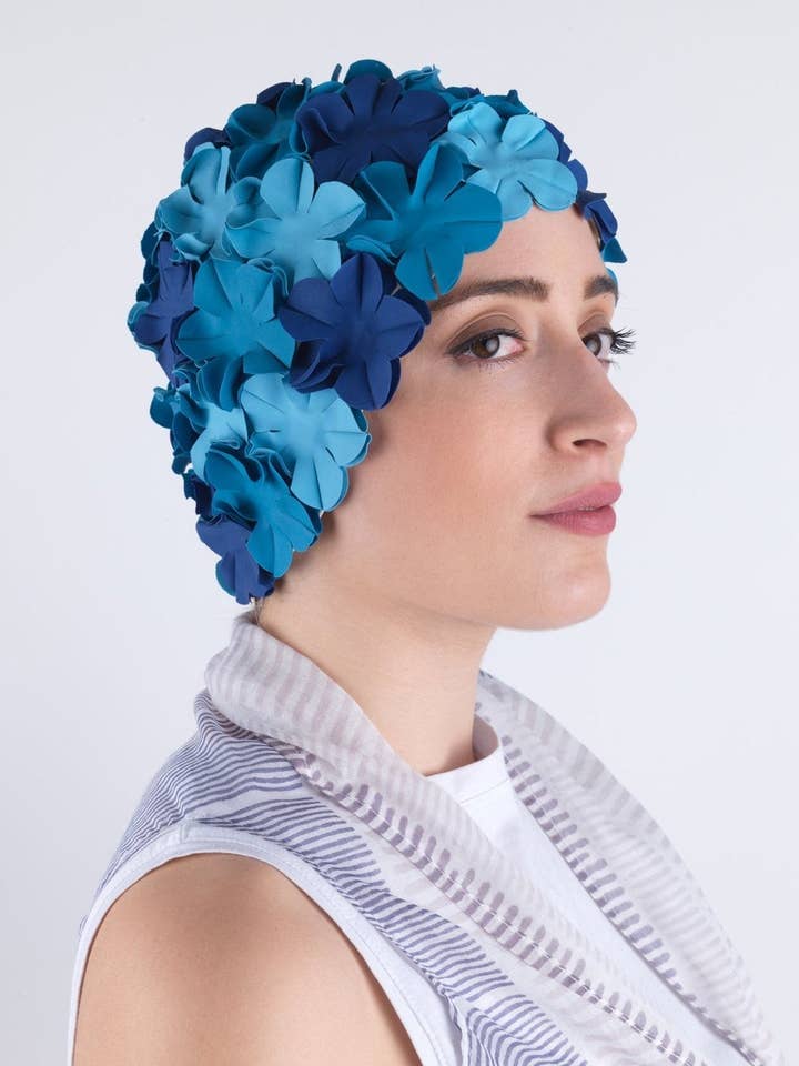 Multi Blue Vintage Multicolor Swim Cap 22 for wholesale by KORES ACCESSORIES