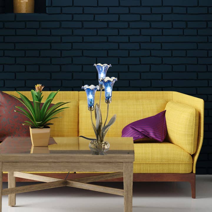 River of Goods - Wholesale Accent/Desk Lamp - 21"H Blue Mercury Glass 3 Lily Uplight Table Lamp4