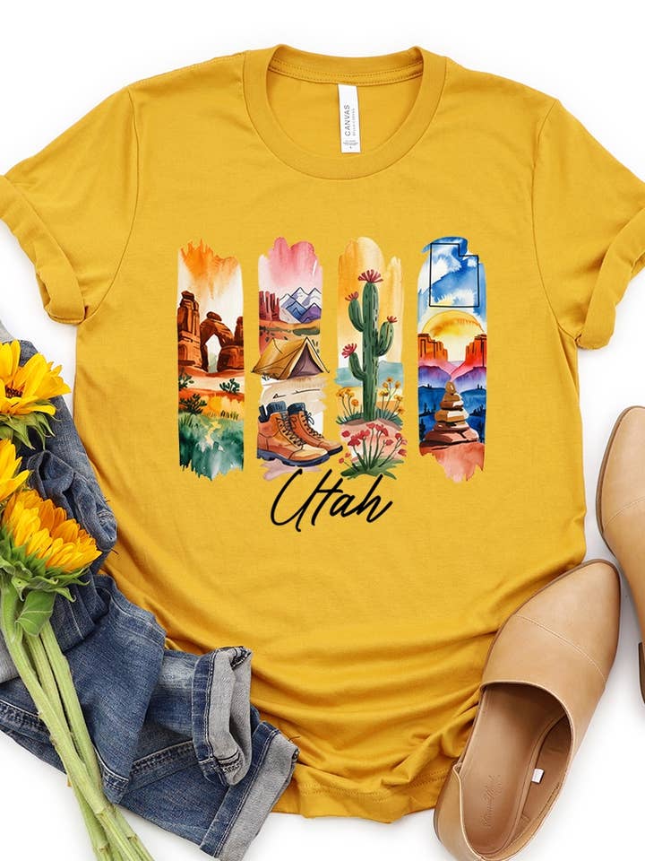 Maglietta Grafica con Pennellata dello Stato dello Utah per la vendita all'ingrosso da parte di COLORBEAR