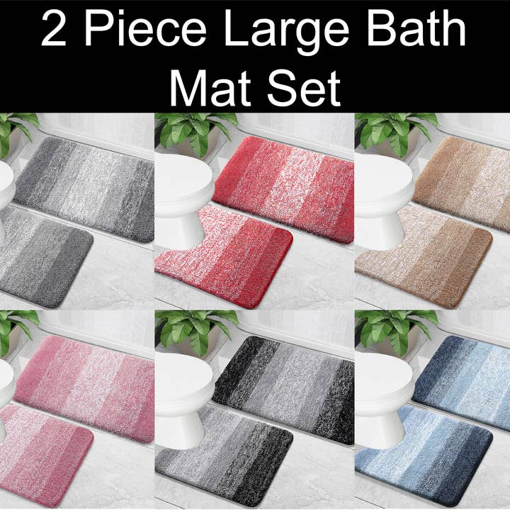 home mart goods - Vendita all'ingrosso Set di tappetini da bagno - Set di 2 tappetini da bagno in peluche morbido e spesso in microfibra ombreggiata9