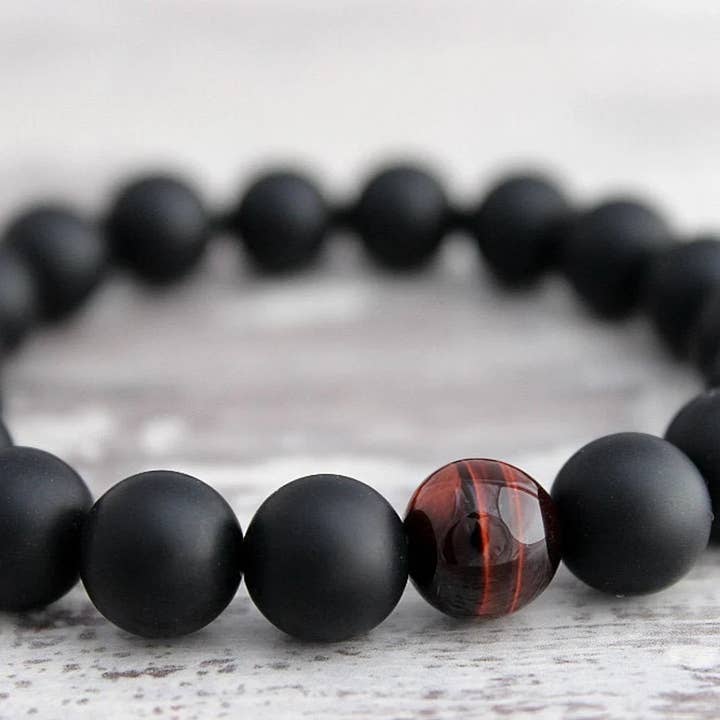 ManAndStone - Wholesale Beaded Bracelet - AAA Tigers Eye & Matte Black Onyx Mens Bracelet