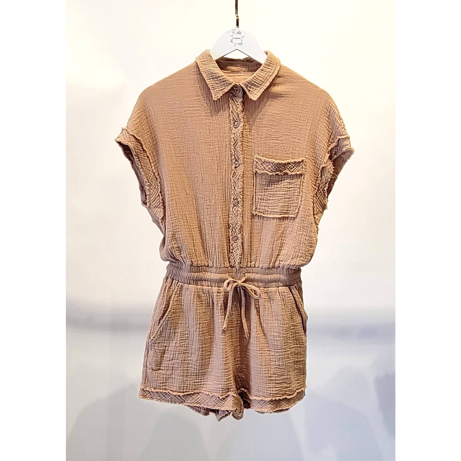 Mapcie - Vente Combishort – femme - BARBOTEUSE BOUTONNÉE EN GAZE DÉLAVÉE3