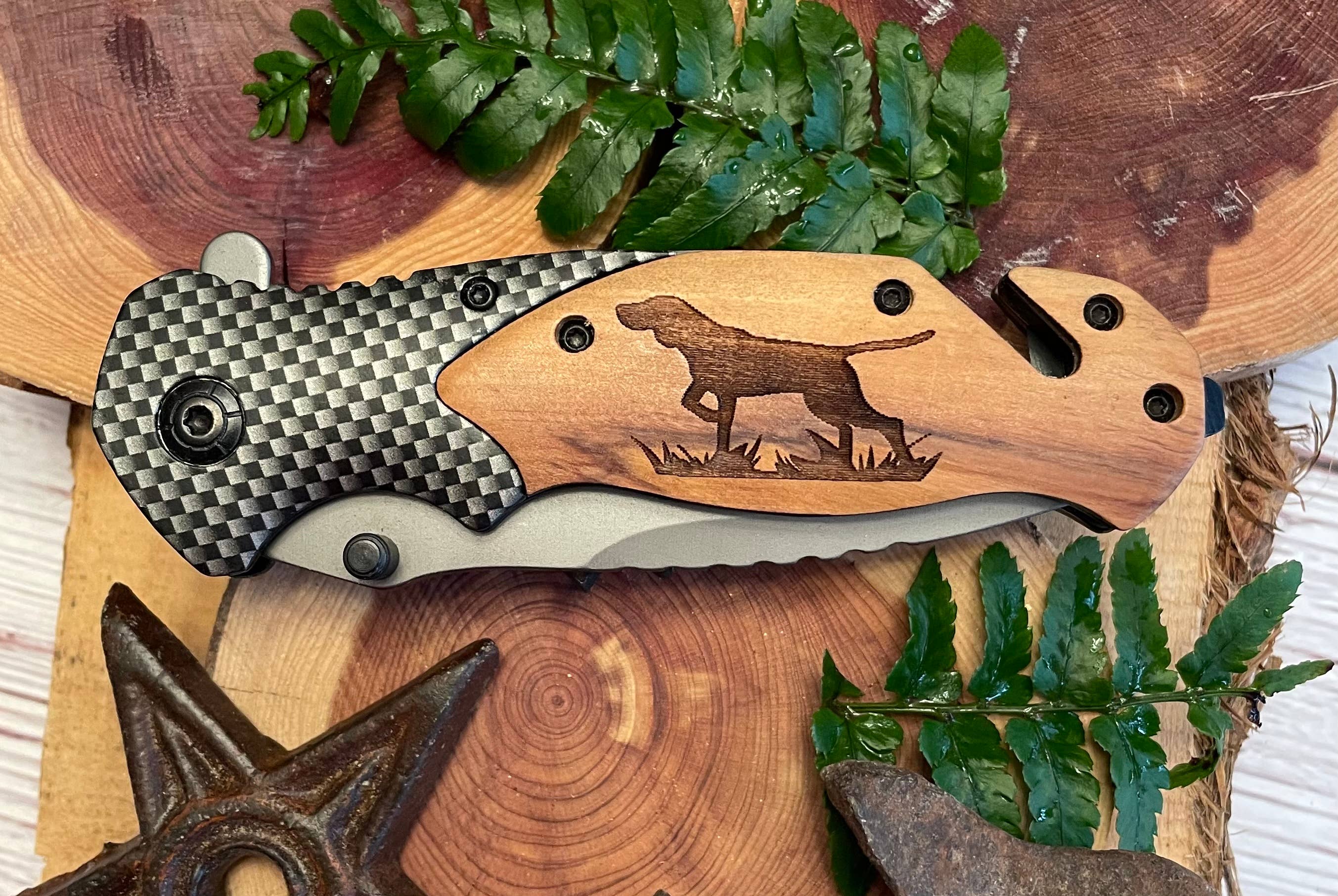 Quail Tail Laser Art - Wholesale Pocket Knife/Holder - Bird Dog Knife2