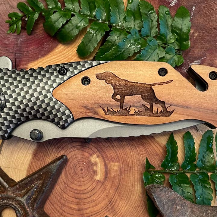Quail Tail Laser Art - Wholesale Pocket Knife/Holder - Bird Dog Knife2