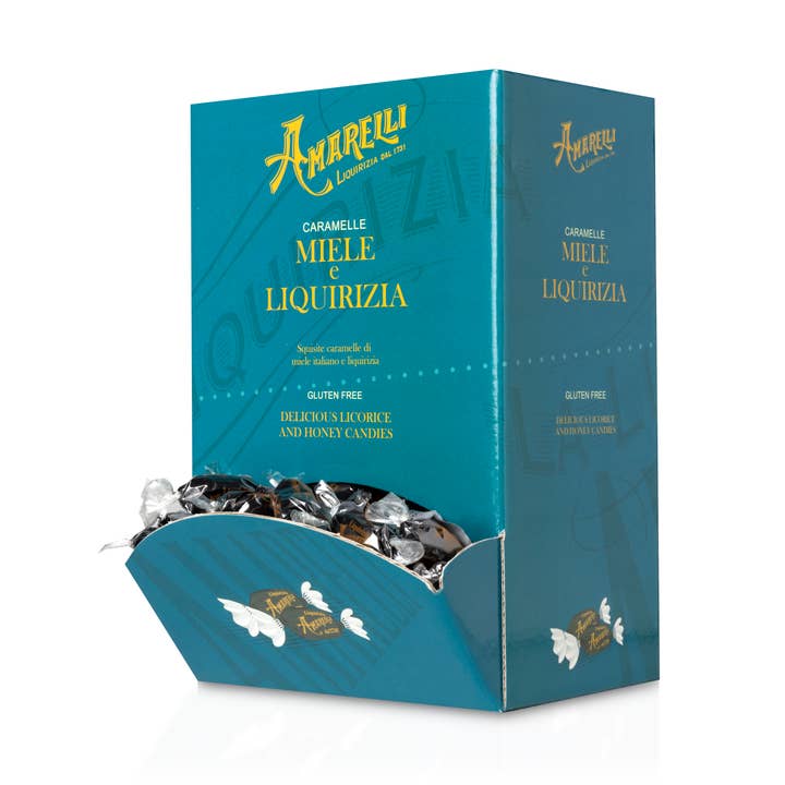 Présentoir de comptoir de 1 kg de bonbons au miel et à la réglisse - NOUVEAU pour la vente par Amarelli Fabbrica Di Liquirizia