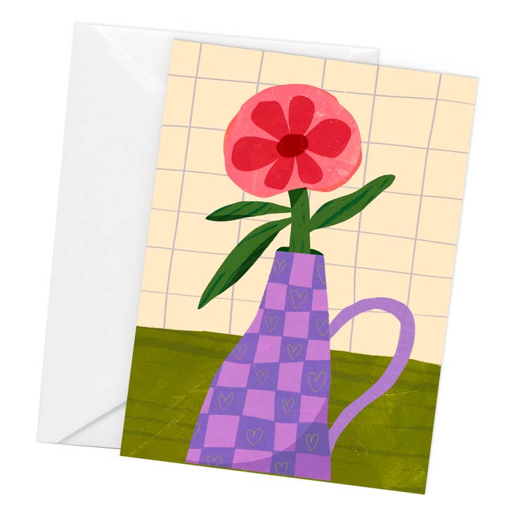 Purple Vase - Illustrated Botanical Greeting Card for wholesale by Maia Fadd