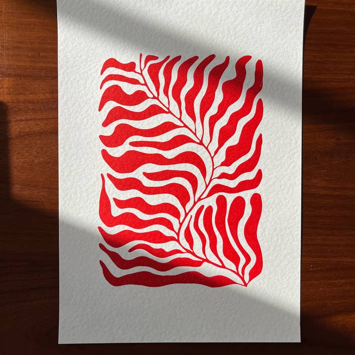Kelp - A4 Lino Print - Red for wholesale by GDSM.Prints