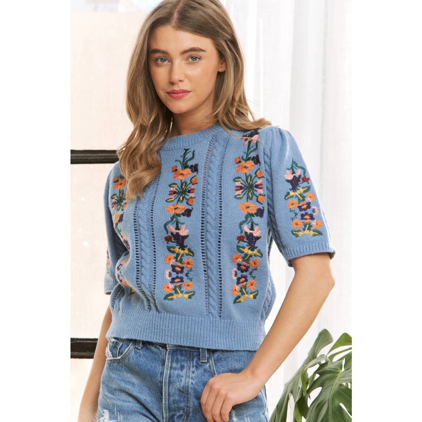 Sweet Generis - Wholesale Knit Sweater - Women's - CUTE FLORAL EMBROIDERY CASUAL PULLOVER SWEATER20