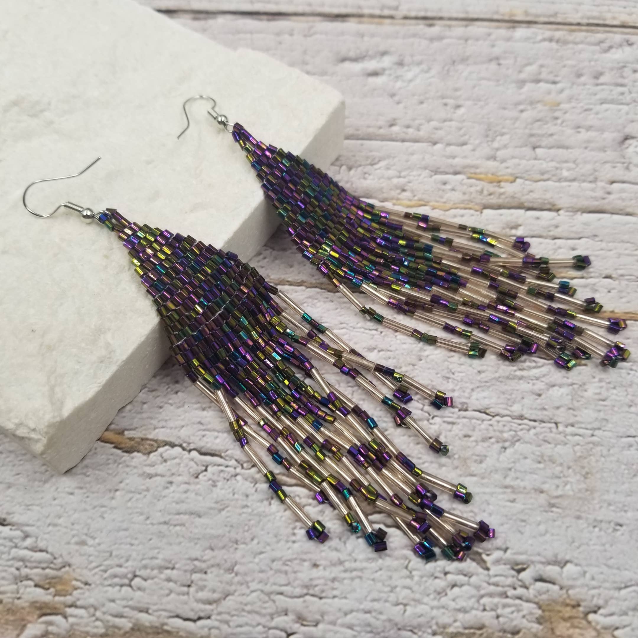 Treasure Wholesale - Wholesale Tassel Earrings - Glass Seed Beads Beaded Long Earrings 4.56 Inch1