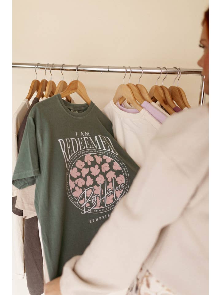 Whitney | Chaudoin Creations - Wholesale Screen Printed T-Shirt - Women's - I am Redeemed - Easter Graphic Tee1