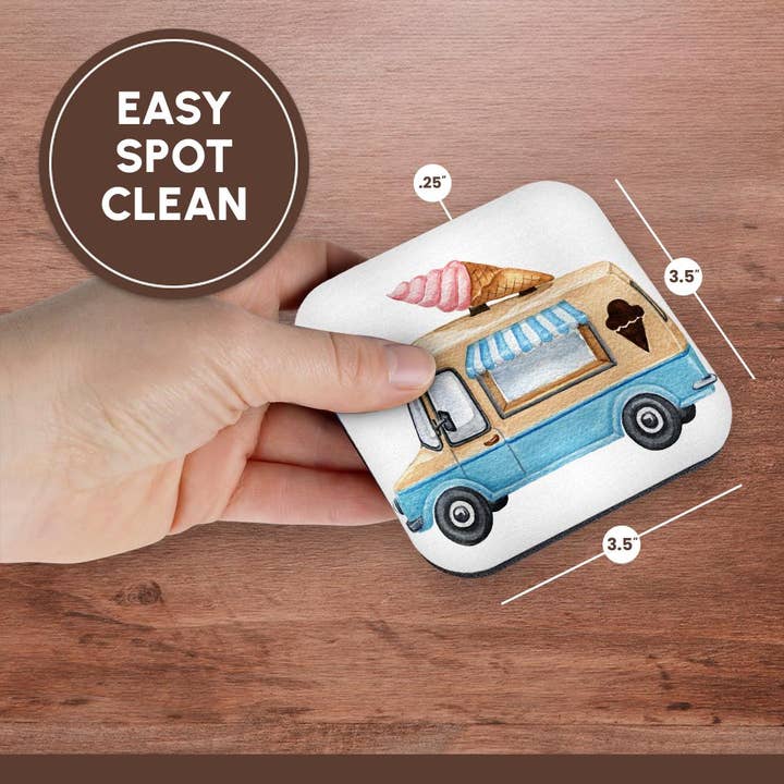 3dRose - Wholesale Coasters - 3dRose, Cute Ice Cream Truck Illustration, Coaster13