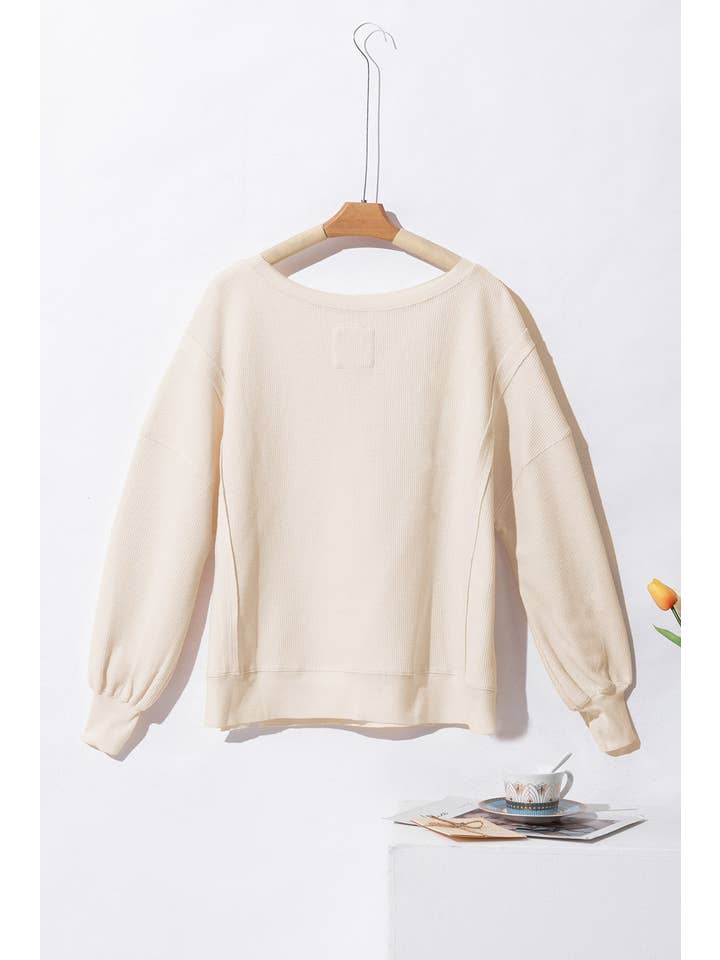 PRETTY BASH - Wholesale Knit Top - Women's - Waffle knit Bishop Sleeve Side Split Top8