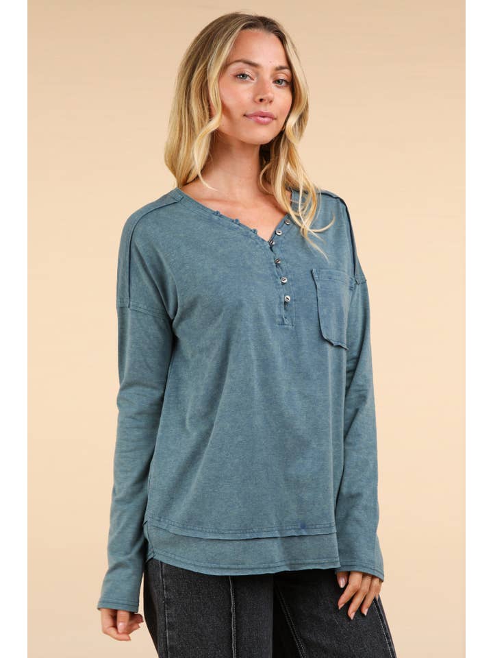 VERY J - Wholesale Knit Top - Women's - NT11795-Mineral Washed Cotton Comfy Knit Top