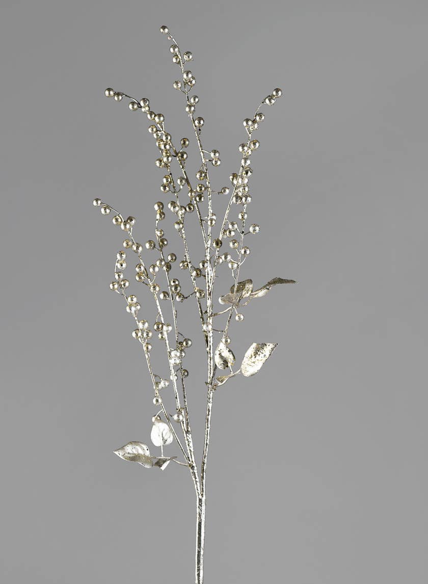 Jamali Garden - Wholesale Artificial Flowers - 36in Glittered Silver Pearl Spray0