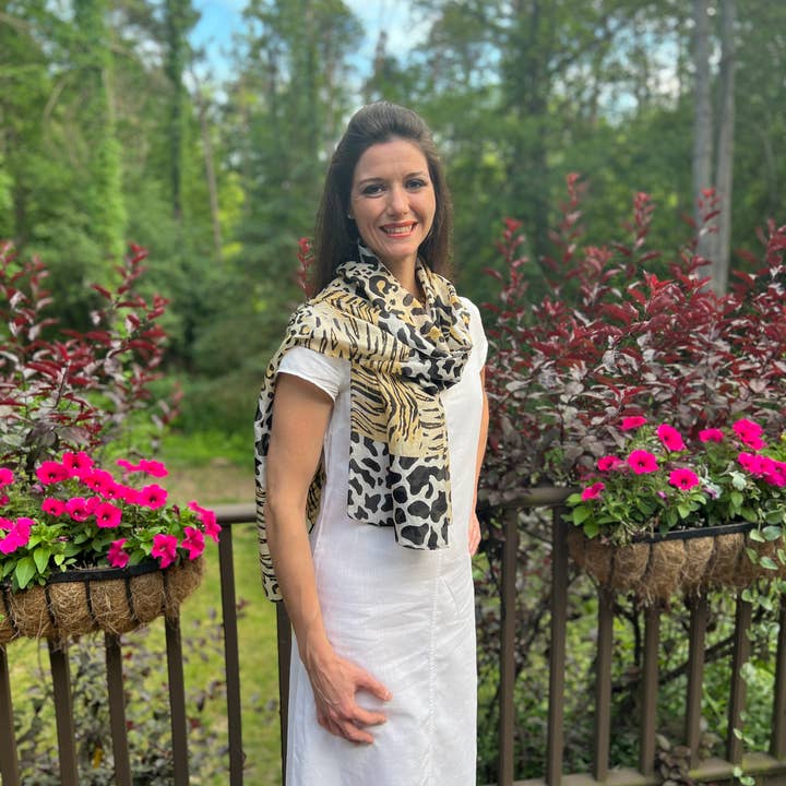 Rayz Intl - Wholesale Scarf - Women's - Gold Animal Print Silk Scarf