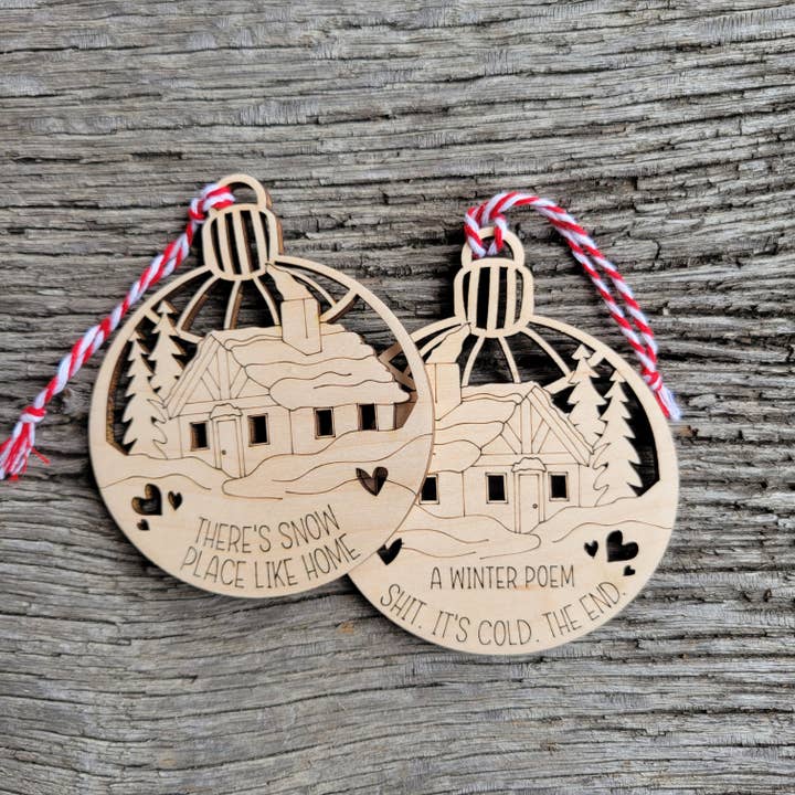 Naughty/Nice Handmade Snowy Cabin Ornament – Adult Humor for wholesale by cherelle lynne