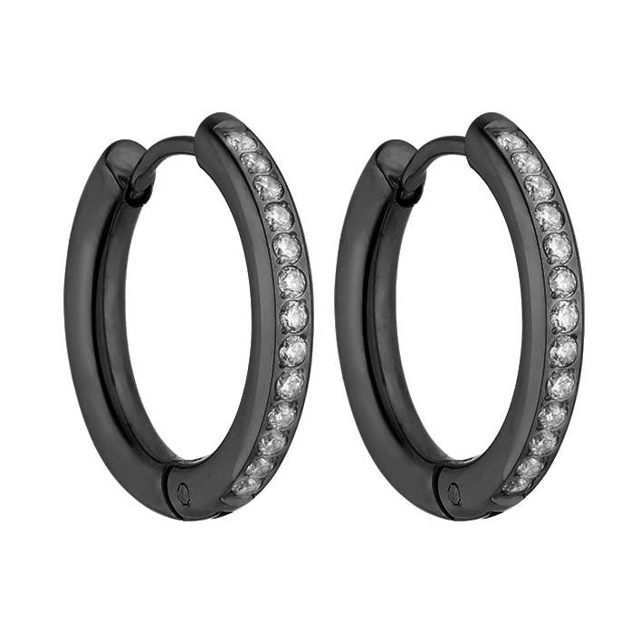 Creole Hawaii stainless steel black round polished 20mm zirconia for wholesale by Style Republic - Carsten Maletz