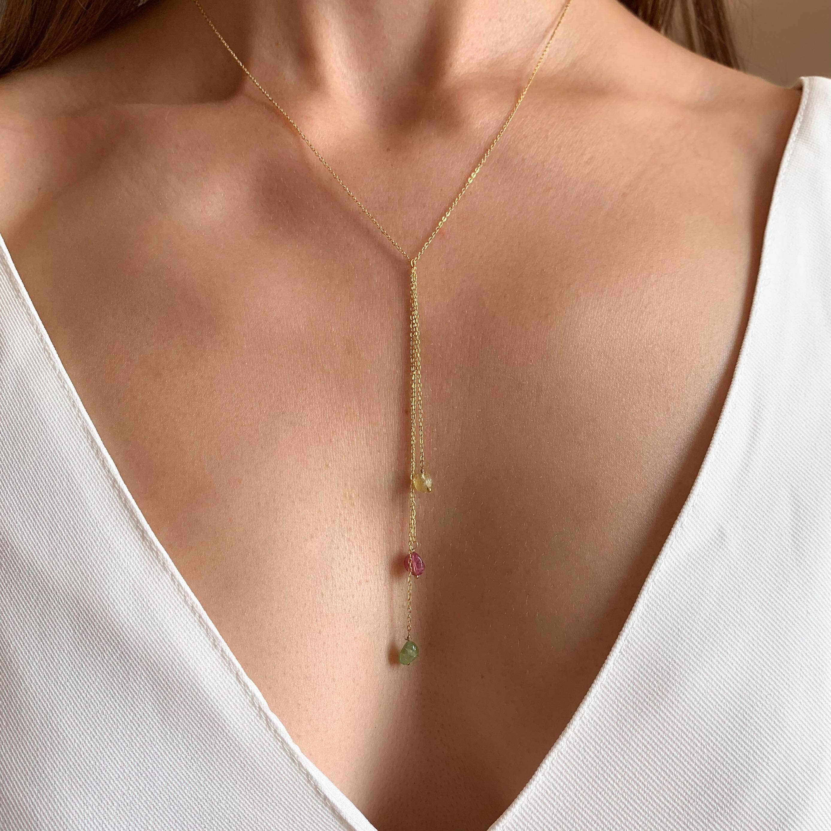 Victoire Collection - Wholesale Pendant/Charm Necklace - Y necklace with natural tourmaline stone1