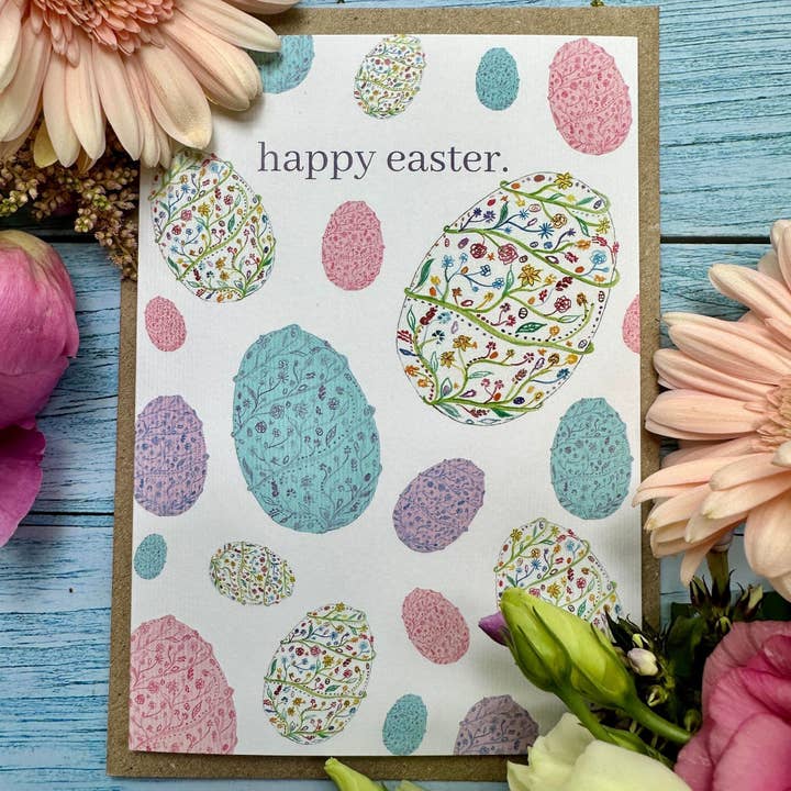 Easter Eggs Eco Card | Blank Nature Colourful Watercolour for wholesale by Jen Winnett Eco Artist