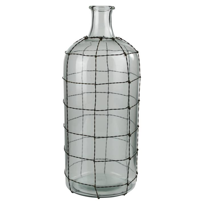 Conde Glass Bottle, Wire Grid - Med for wholesale by HomArt