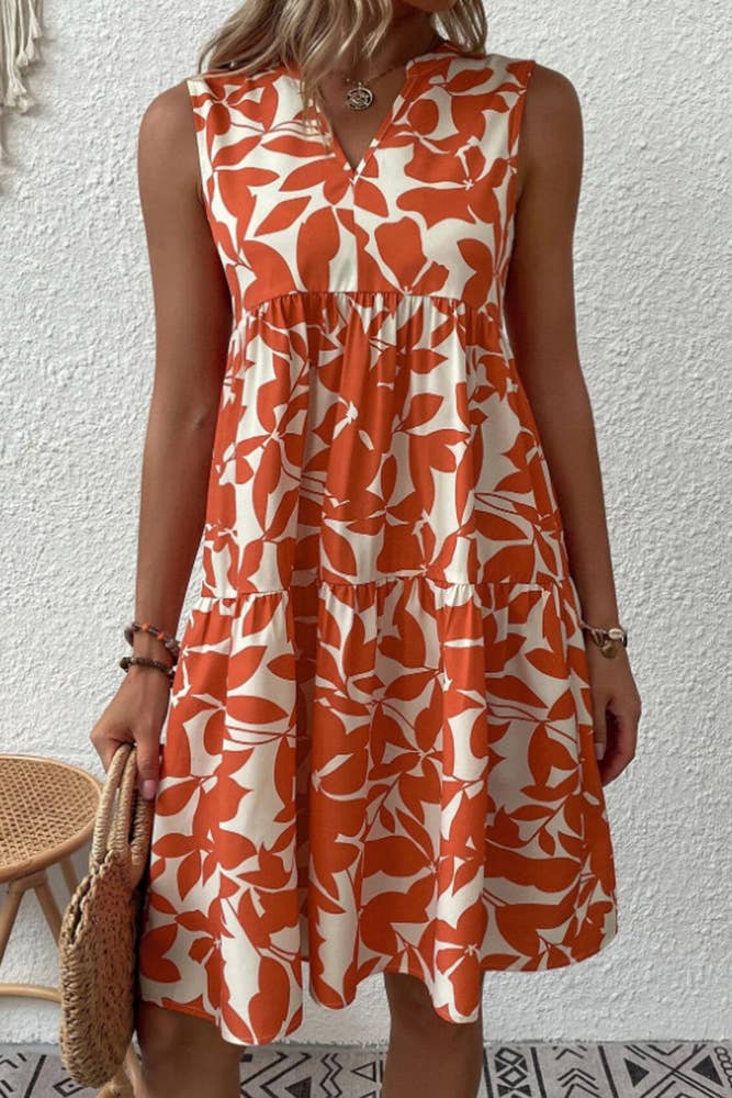 UNISHE – Großhandel Kleid – Damen – Ärmelloses Spleißkleid mit V-Ausschnitt und Blumendruck ZZKF76412