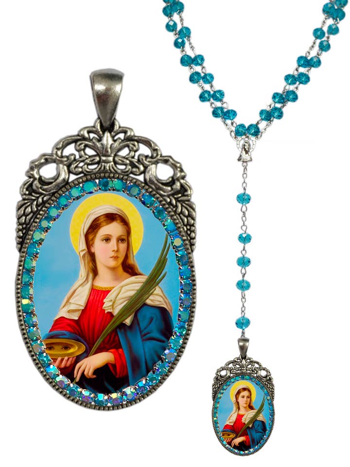 Heilige Lucy von Syrakus Rosenkranz - Patronin der Blinden; Epidemien; Verkäufer; Kehlinfektionen & Schriftsteller - Handmade Jewelry Medal Anhänger für den Großhandel von MariaSantissimaShop