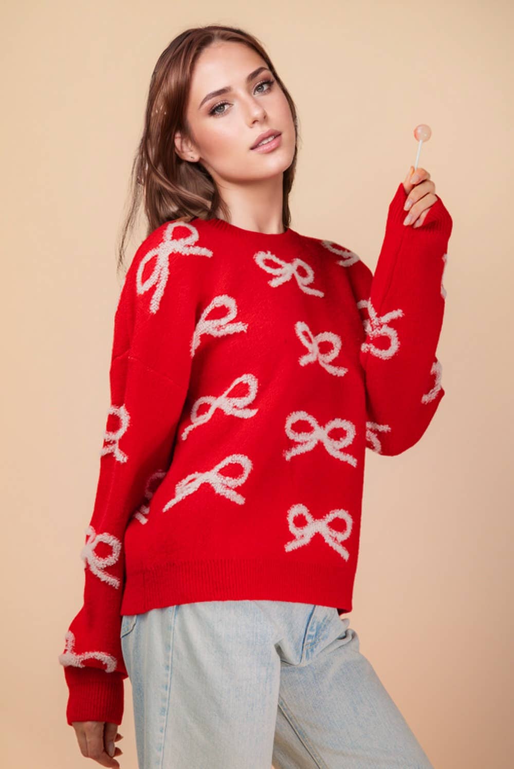 VERY J - Wholesale Knit Sweater - Women's - 12W3516NX-PLUS SIZE Bow Textured Graphic Knit Sweater Top5