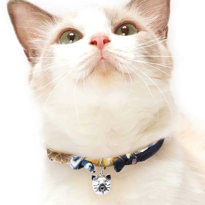 Chirimen Hanabi Fireworks Cat Collar (Midnight Blue) for wholesale by MOON-X USA, INC.