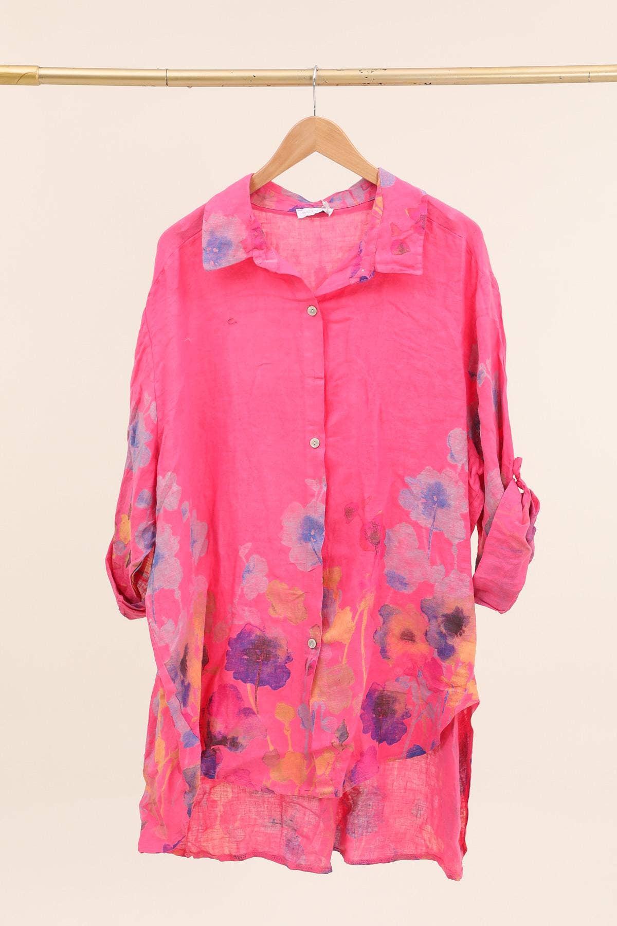 la maison des fibres naturelles - Wholesale Tunic - Women's - flared floral print linen blouse 26513 100% linen +SIZE10