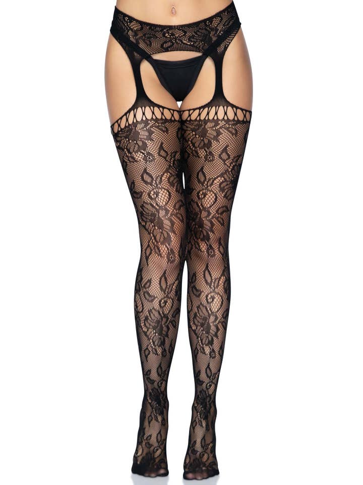 Black Karina Lace Garter Belt Stockings for wholesale on Faire