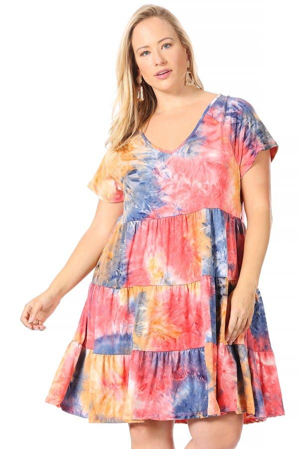 VIBE Apparel Co - Wholesale Jurk - Dames - Plus Tie Dye Babydoll-jurk met raglanmouwen11