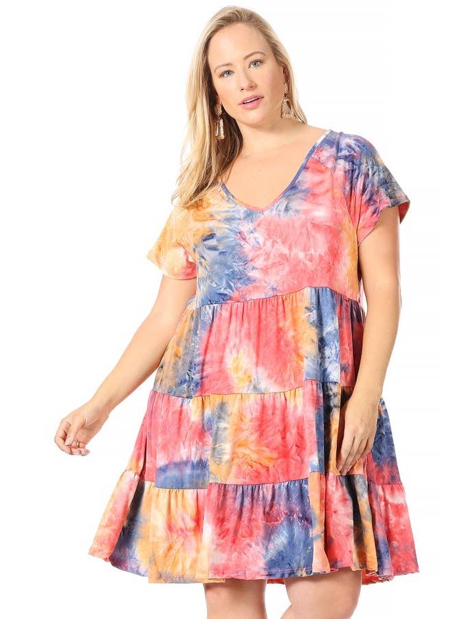 VIBE Apparel Co - Wholesale Jurk - Dames - Plus Tie Dye Babydoll-jurk met raglanmouwen11
