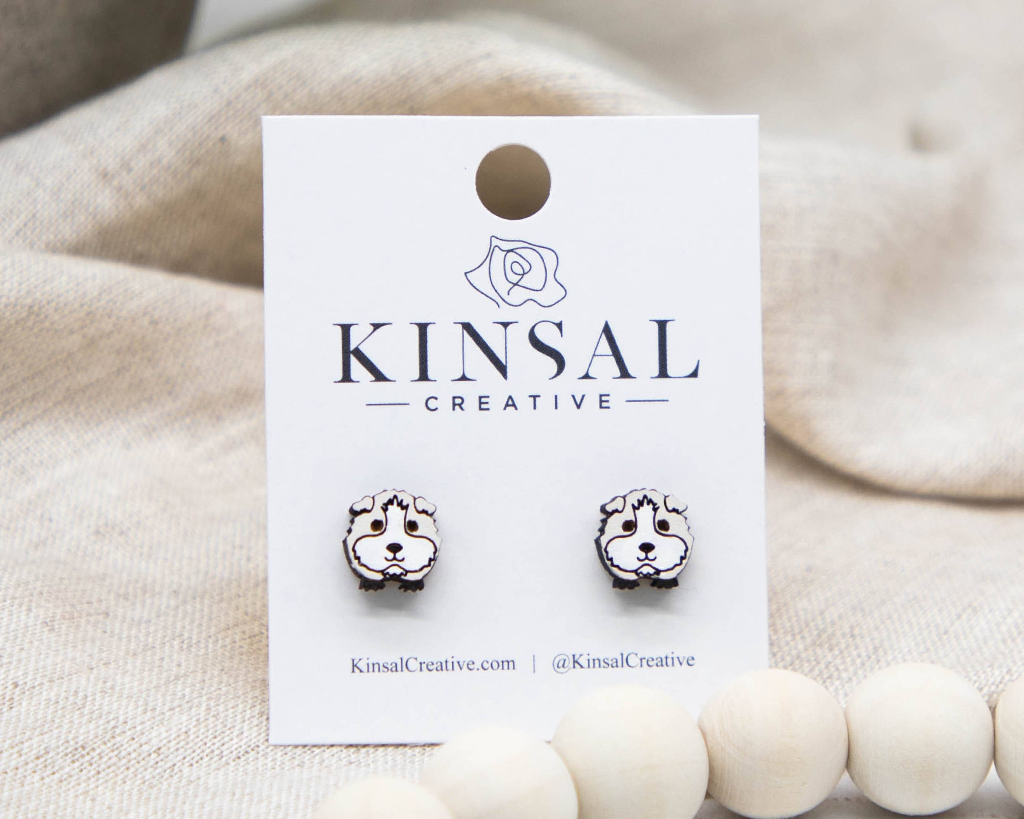 Kinsal Creative - Vente Clous d'oreille - Boucles d’oreilles en bois motifs cochon d’Inde, 10 mm1
