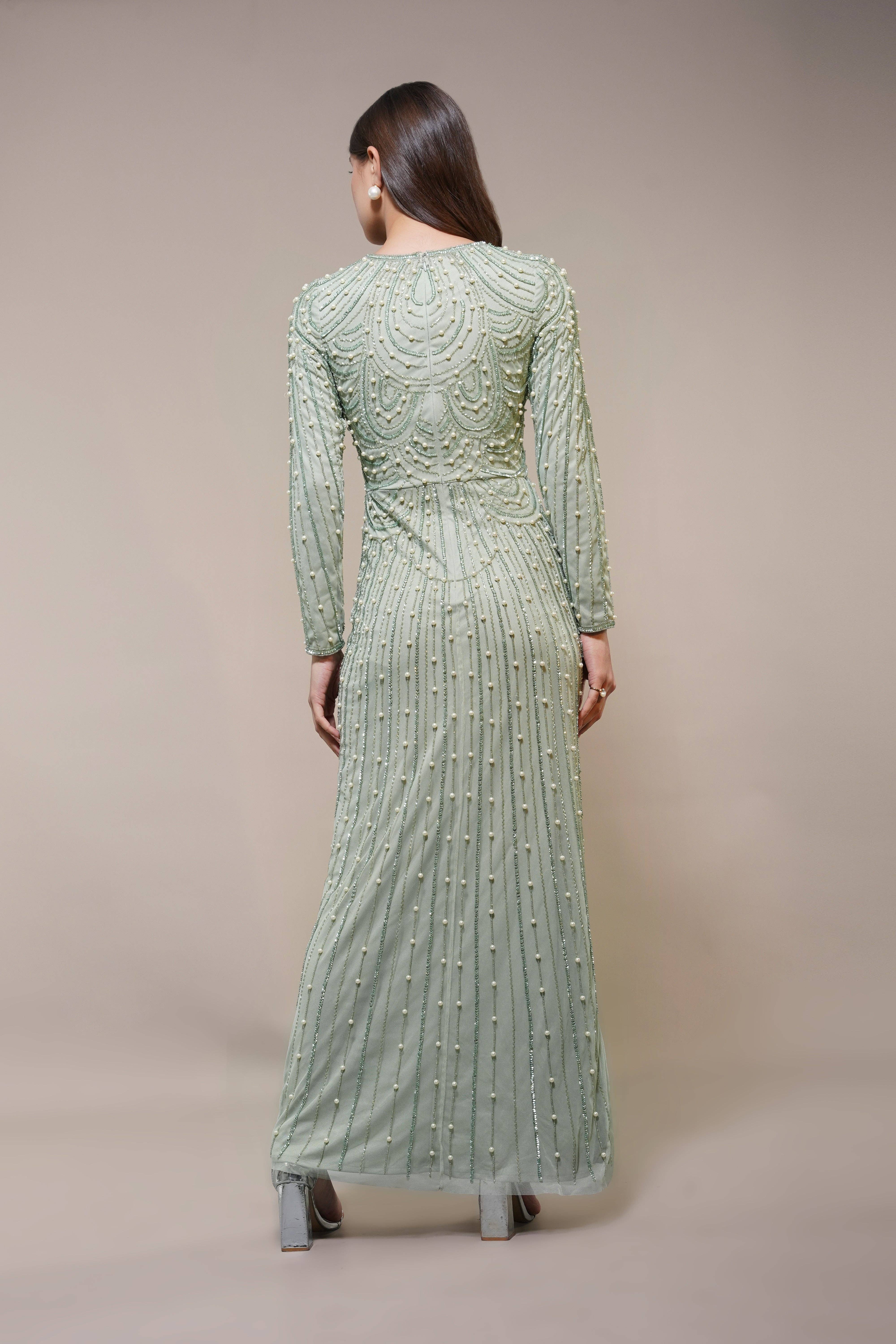 Mabel Embellished Maxi Dress in Pistachio for wholesale on Faire5