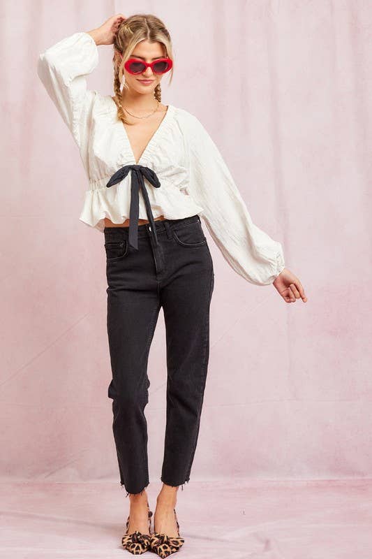 Ivory Poly Contrast Bow Top for wholesale on Faire9