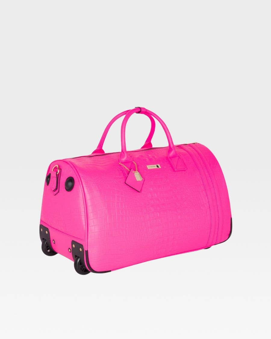 Tote&Carry - Wholesale Weekender Bag - Women's - Apollo 2 Rolling Duffle Bag in Neon Pink2