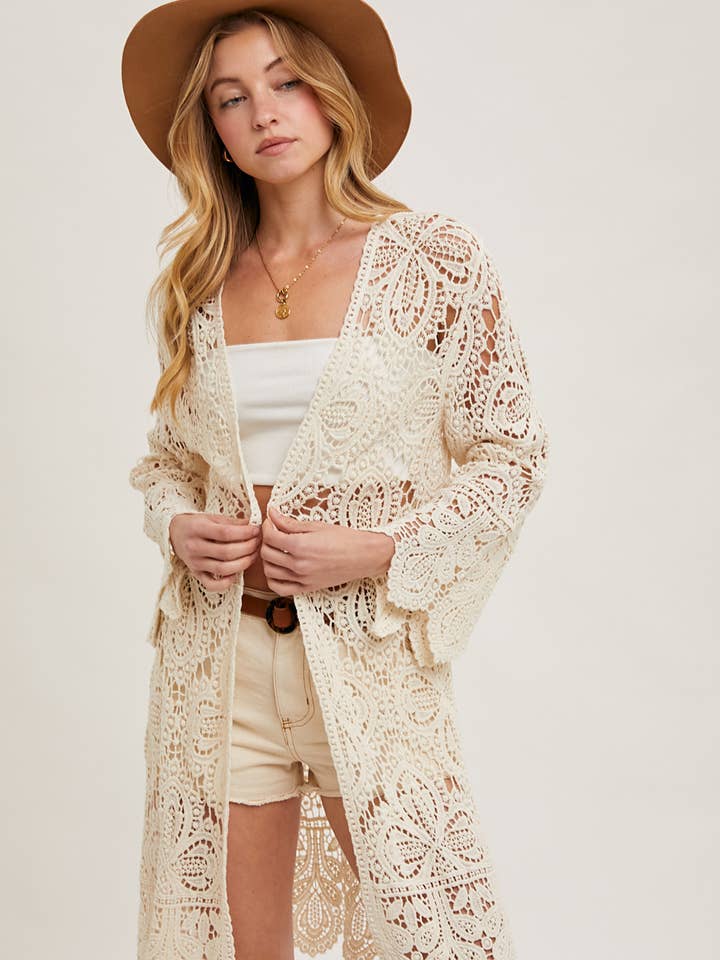 Bluivy - Wholesale Cardigan – Women’s - CROCHET OPEN FRONT BELL SLEEVED CARDIGAN7