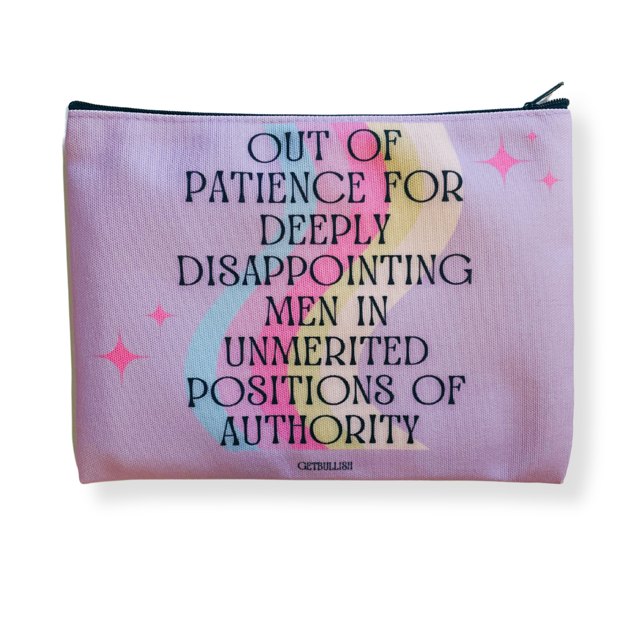 GetBullish - Wholesale Pencil Case/Pouch - GetBullish Out of Patience with Disappointing Men Feminist Canvas Zipper Pouch 9.5" x 7" | Cosmetics Bag or Pencil Case5