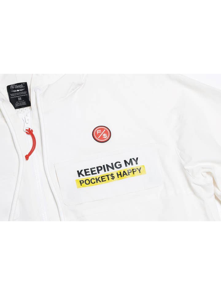 White Happy Pockets Windbreaker Zip-Up Jacket (White) for wholesale on Faire6