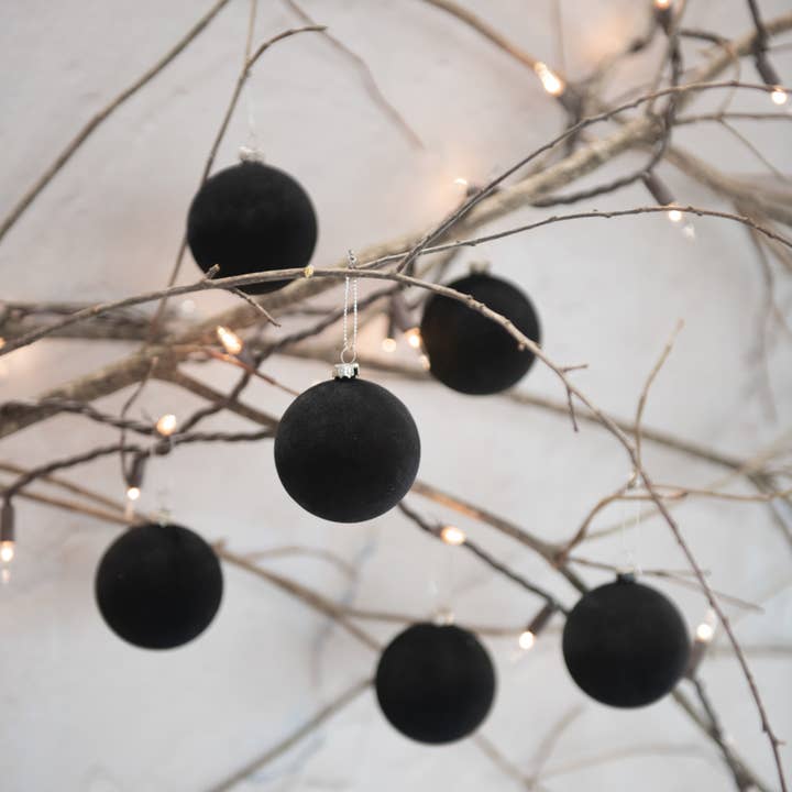 SET/ 6 - 2.5" BLACK FLOCKED BALLS for wholesale by Ragon House