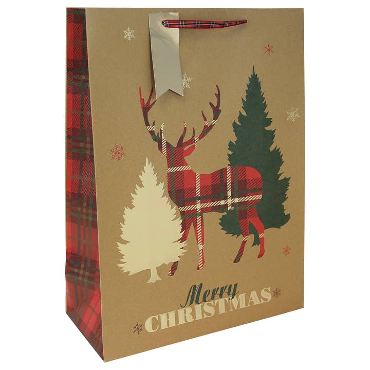 Tartan Stag Brown Kraft Bag XLarge for wholesale by Joe Davies