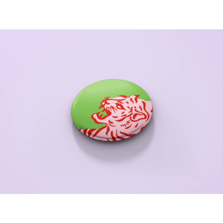 Tiger - Green Button Badge for wholesale by Betty Ratbag